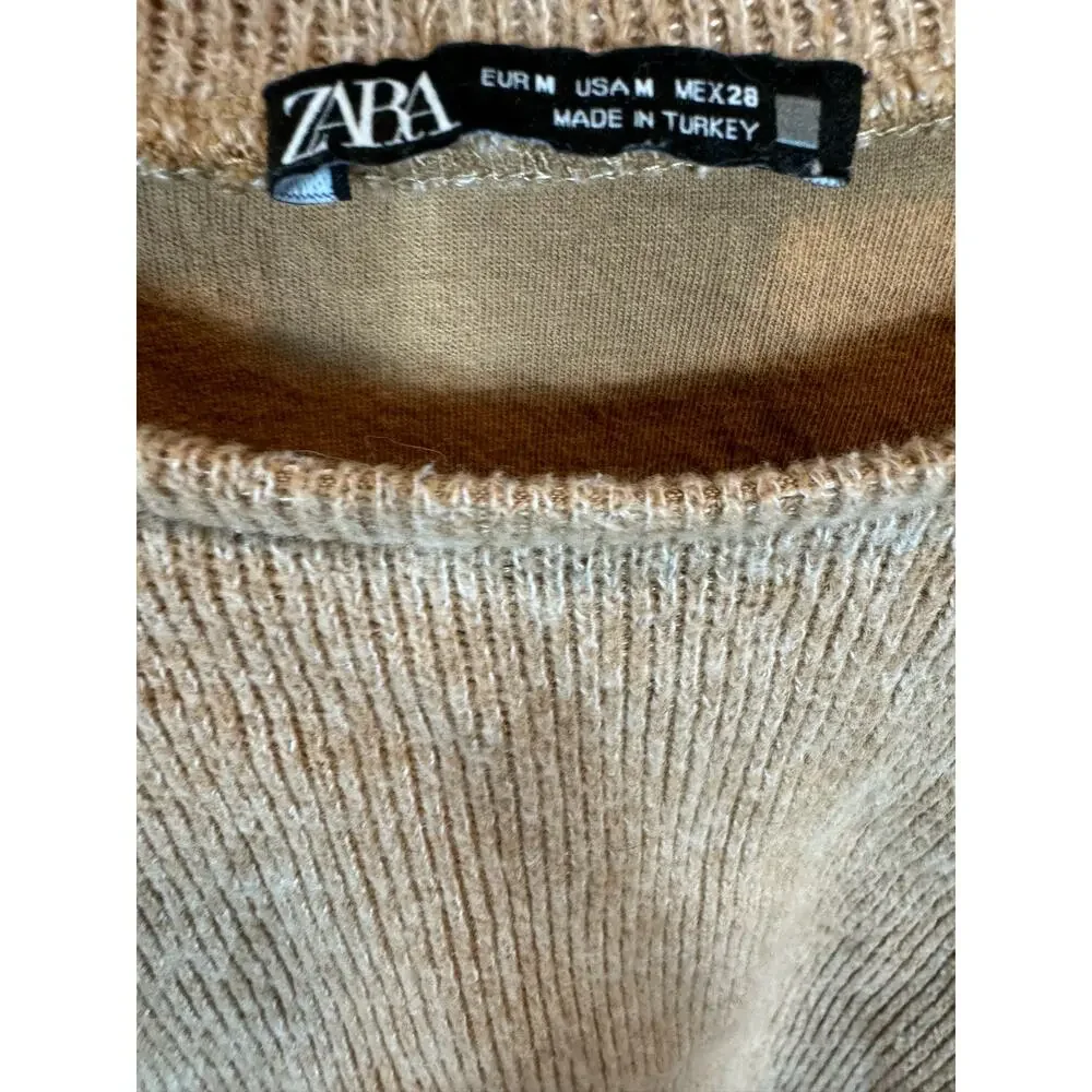 Zara Cropped Soft-Touch Ribbed Sweater Dark Beige Size M